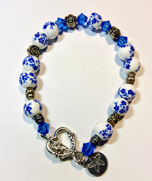 Blue and White Floral Bracelet