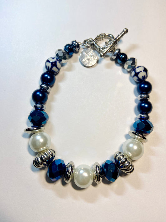 Navy and Pearl Bracelet