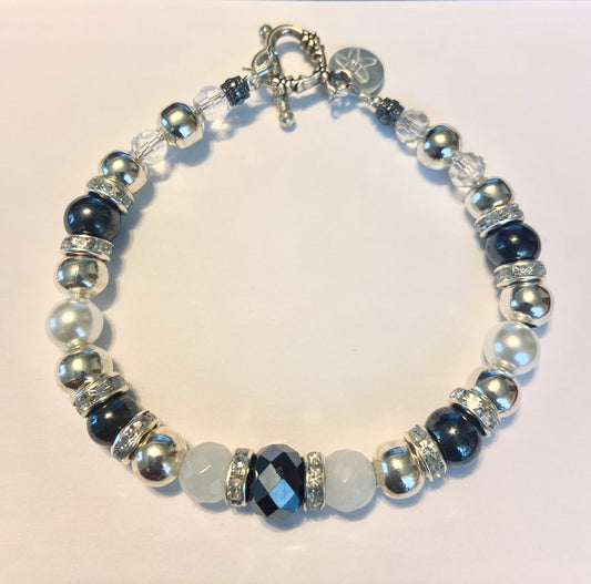 Navy and Pearl Bracelet