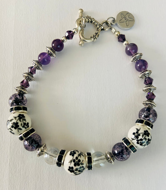 Purple and Black Floral Bracelet