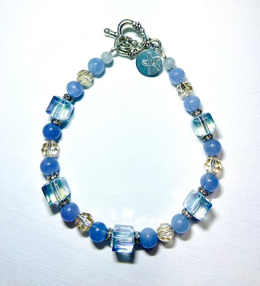 Blue square bead crystal bracelet