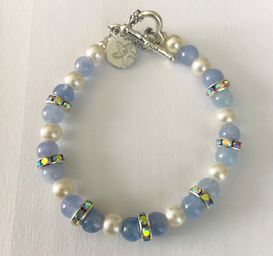 Blue and Pearl Bracelet